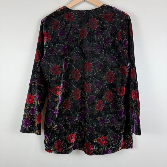Vtg Miz Jacket Women's Large Multi Floral Velvet One Button Front Maximalist - Picture 2 of 9